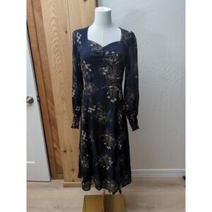 Commense Womens Blue Floral Long Balloon Sleeve Fit & Flare Dress Size M